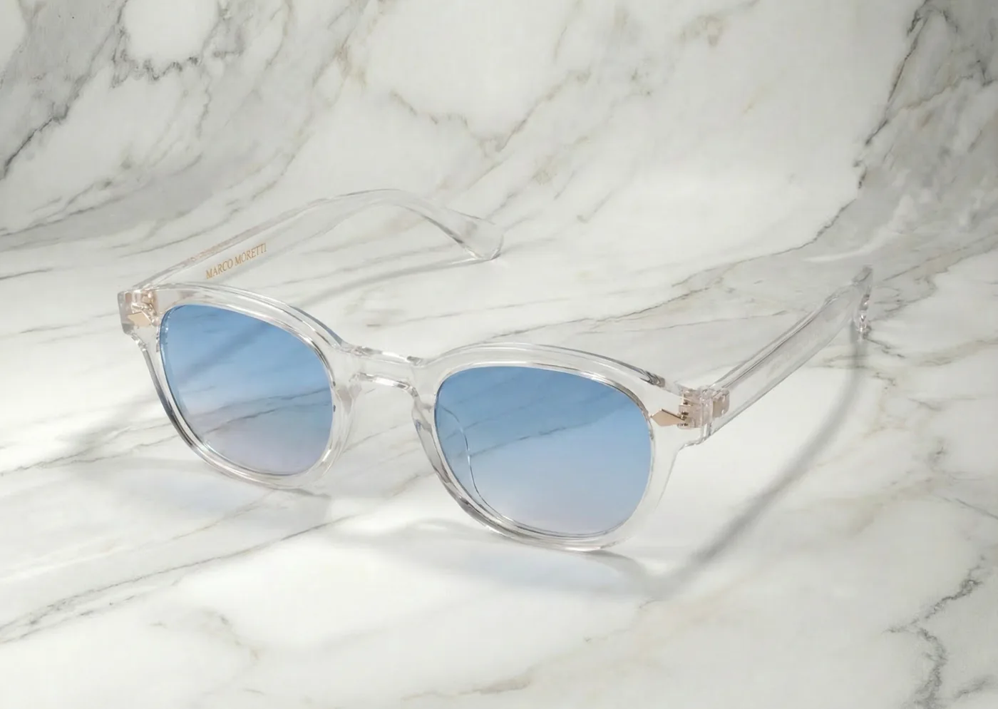 Marco Moretti Riviera, crystal frame with ice-blue gradient lenses